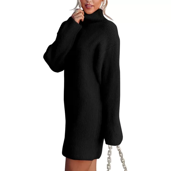 imageBTFBM Womens Long Sleeve Turtleneck Sweaters Soft Ribbed Knit Oversized 2023 Fall Winter Long Pullover Sweater DressSolid Black