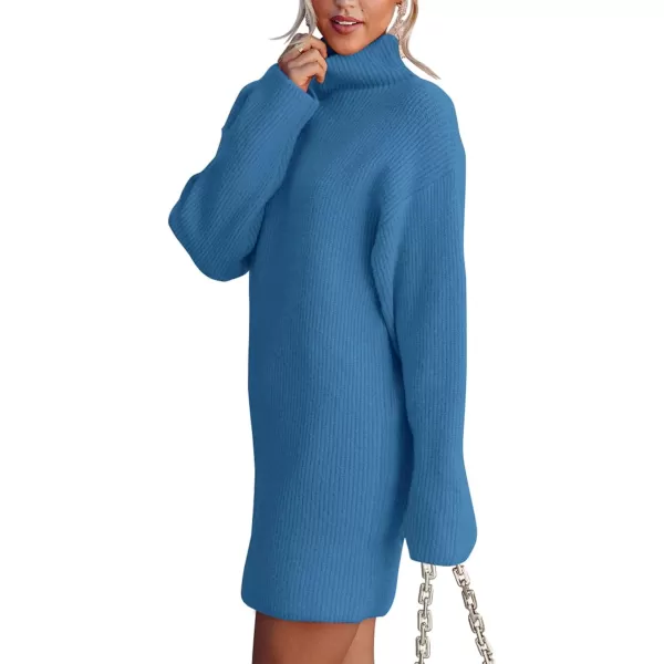 imageBTFBM Womens Long Sleeve Turtleneck Sweaters Soft Ribbed Knit Oversized 2023 Fall Winter Long Pullover Sweater DressSolid Blue