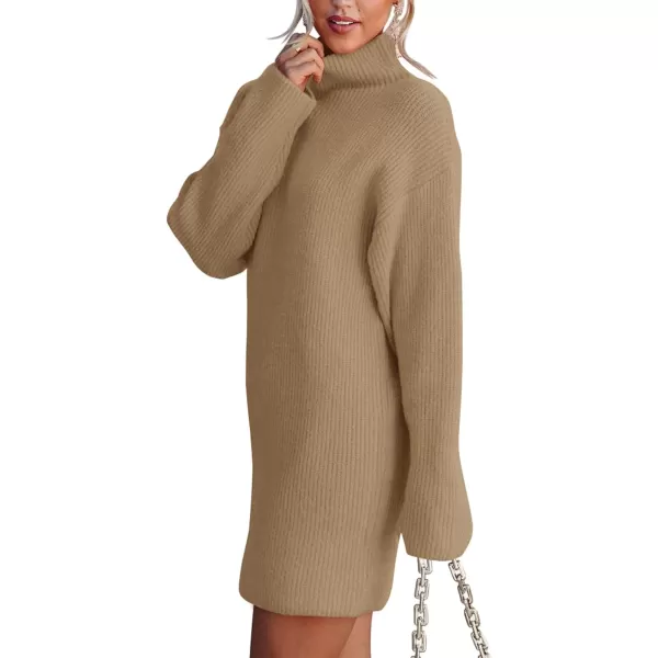 imageBTFBM Womens Long Sleeve Turtleneck Sweaters Soft Ribbed Knit Oversized 2023 Fall Winter Long Pullover Sweater DressSolid Khaki