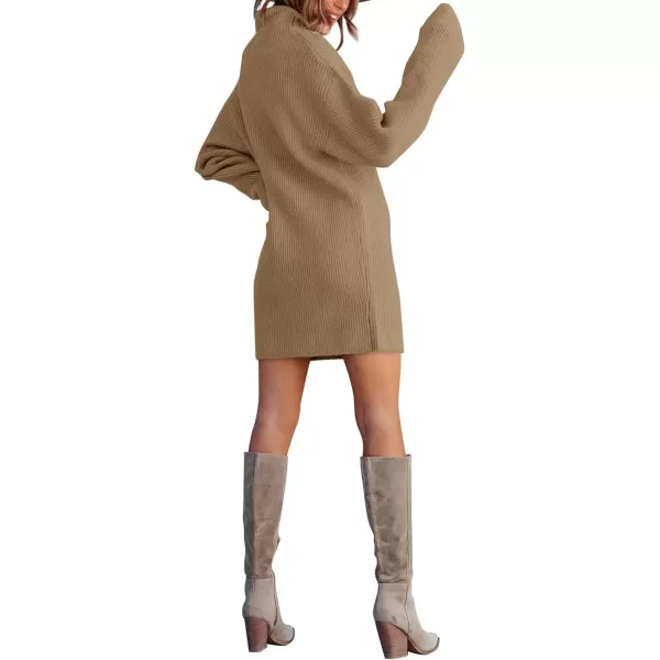 imageBTFBM Womens Long Sleeve Turtleneck Sweaters Soft Ribbed Knit Oversized 2023 Fall Winter Long Pullover Sweater DressSolid Khaki