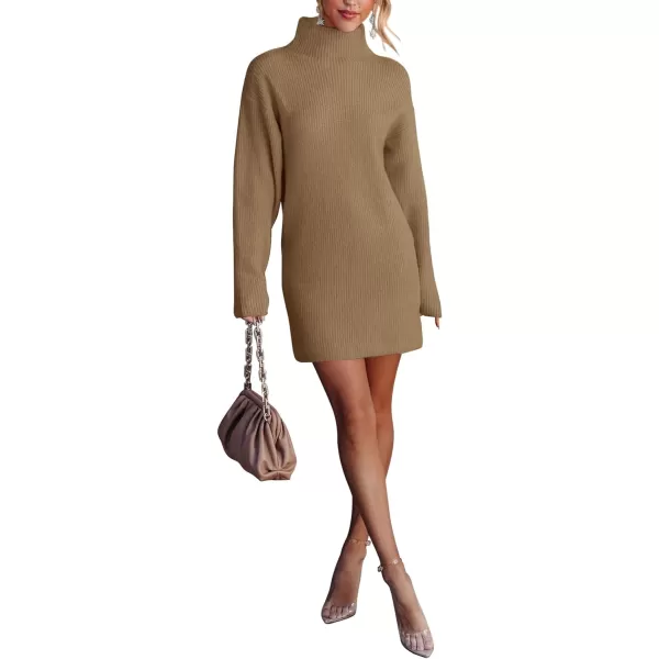 imageBTFBM Womens Long Sleeve Turtleneck Sweaters Soft Ribbed Knit Oversized 2023 Fall Winter Long Pullover Sweater DressSolid Khaki