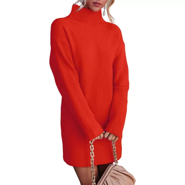 imageBTFBM Womens Long Sleeve Turtleneck Sweaters Soft Ribbed Knit Oversized 2023 Fall Winter Long Pullover Sweater DressSolid Orange