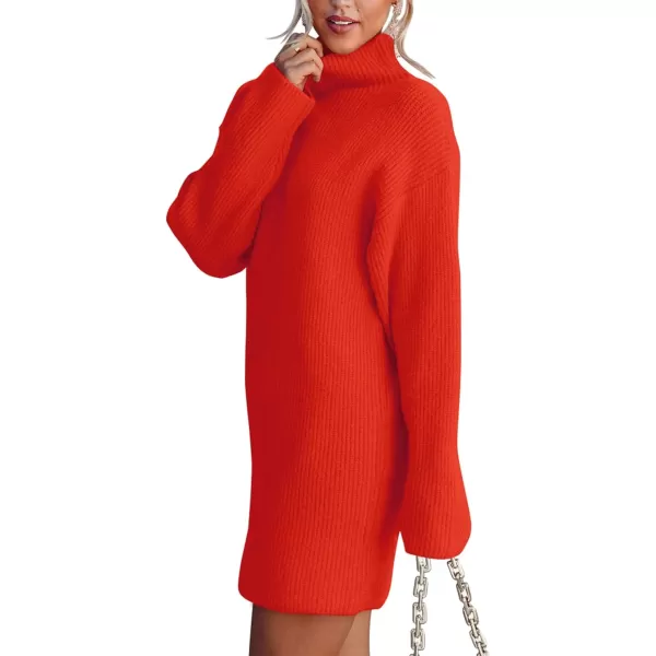 imageBTFBM Womens Long Sleeve Turtleneck Sweaters Soft Ribbed Knit Oversized 2023 Fall Winter Long Pullover Sweater DressSolid Orange