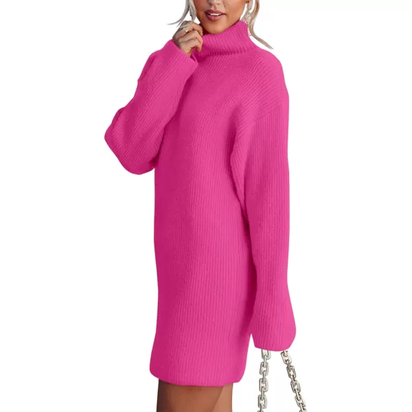 imageBTFBM Womens Long Sleeve Turtleneck Sweaters Soft Ribbed Knit Oversized 2023 Fall Winter Long Pullover Sweater DressSolid Rose Red