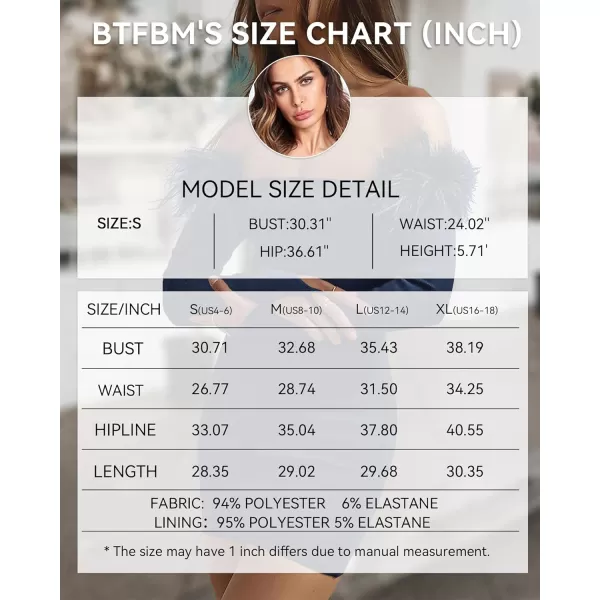 imageBTFBM Womens Off Shoulder Bodycon Dress Feather Long Sleeve Ribbed Knit Elegant Cocktail Evening Party Mini DressesSolid Navy