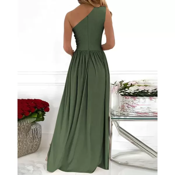 imageBTFBM Womens One Shoulder Cutout Sleeveless Maxi Dresses Side High Split Elegant Formal Prom Bodycon Party Cocktail DressSolid Army Green