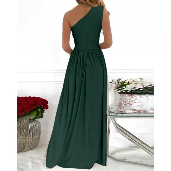 imageBTFBM Womens One Shoulder Cutout Sleeveless Maxi Dresses Side High Split Elegant Formal Prom Bodycon Party Cocktail DressSolid Dark Green