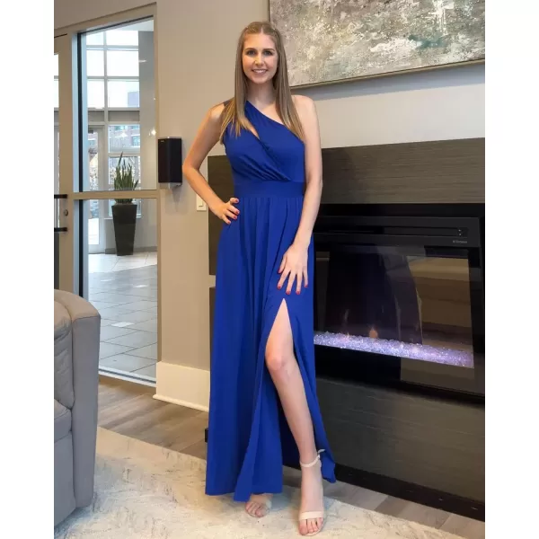 imageBTFBM Womens One Shoulder Cutout Sleeveless Maxi Dresses Side High Split Elegant Formal Prom Bodycon Party Cocktail DressSolid Dark Royal Blue
