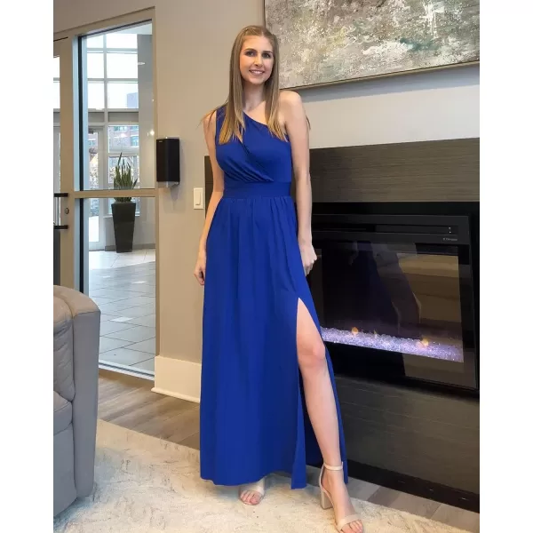 imageBTFBM Womens One Shoulder Cutout Sleeveless Maxi Dresses Side High Split Elegant Formal Prom Bodycon Party Cocktail DressSolid Dark Royal Blue