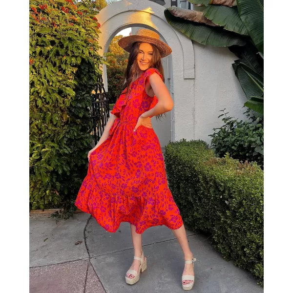 imageBTFBM Womens One Shoulder Maxi Dress Sleeveless Casual Summer Layered Ruffle Boho Floral Print Party Beach ALine DressesFloral Orange Purple