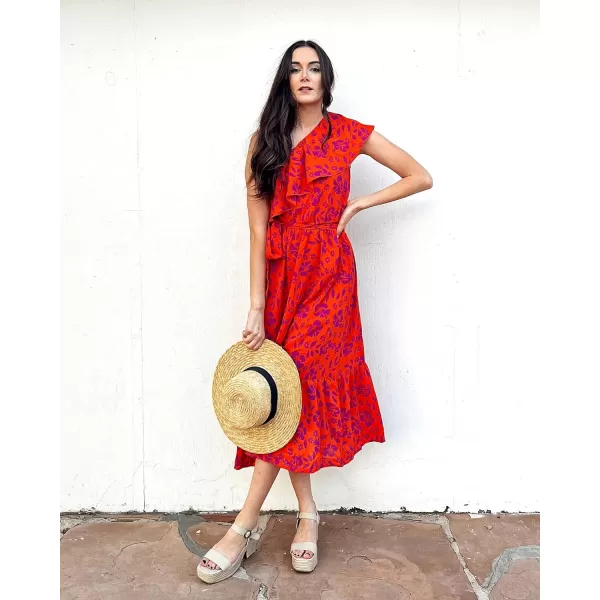 imageBTFBM Womens One Shoulder Maxi Dress Sleeveless Casual Summer Layered Ruffle Boho Floral Print Party Beach ALine DressesFloral Orange Purple