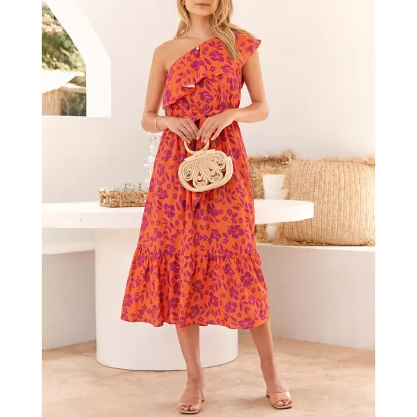 imageBTFBM Womens One Shoulder Maxi Dress Sleeveless Casual Summer Layered Ruffle Boho Floral Print Party Beach ALine DressesFloral Orange Purple