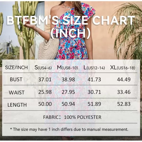 imageBTFBM Womens One Shoulder Maxi Dress Sleeveless Casual Summer Layered Ruffle Boho Floral Print Party Beach ALine DressesMulticolored Blue