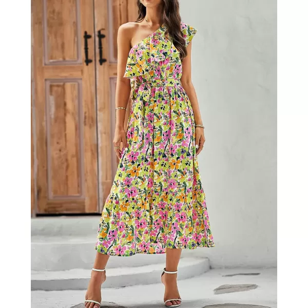 imageBTFBM Womens One Shoulder Maxi Dress Sleeveless Casual Summer Layered Ruffle Boho Floral Print Party Beach ALine DressesMulticolored Pink