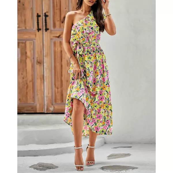 imageBTFBM Womens One Shoulder Maxi Dress Sleeveless Casual Summer Layered Ruffle Boho Floral Print Party Beach ALine DressesMulticolored Pink