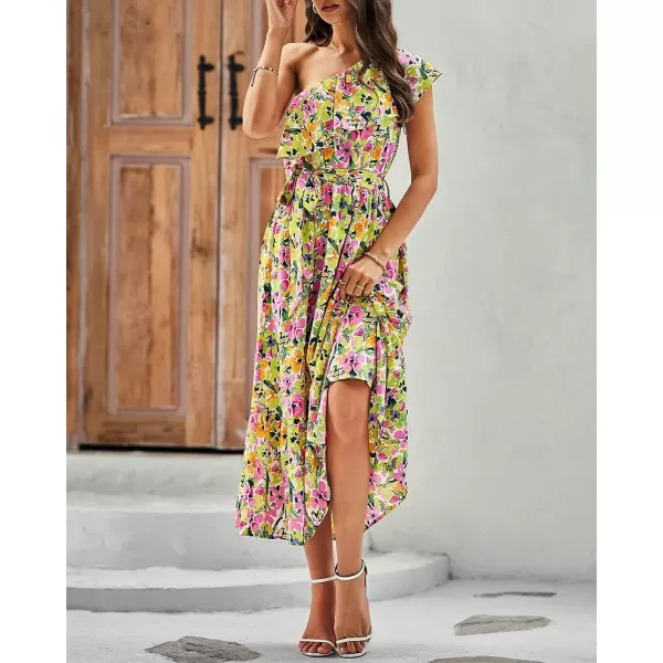 imageBTFBM Womens One Shoulder Maxi Dress Sleeveless Casual Summer Layered Ruffle Boho Floral Print Party Beach ALine DressesMulticolored Pink