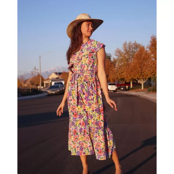 imageBTFBM Womens One Shoulder Maxi Dress Sleeveless Casual Summer Layered Ruffle Boho Floral Print Party Beach ALine DressesMulticolored Purple