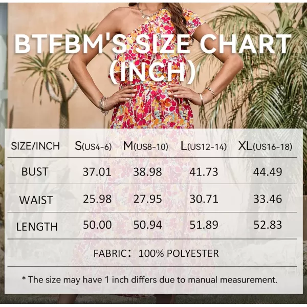 imageBTFBM Womens One Shoulder Maxi Dress Sleeveless Casual Summer Layered Ruffle Boho Floral Print Party Beach ALine DressesMulticolored Rose Red