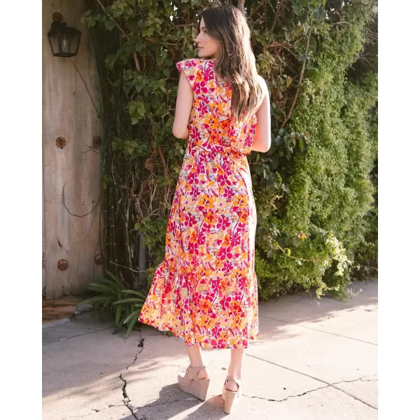 imageBTFBM Womens One Shoulder Maxi Dress Sleeveless Casual Summer Layered Ruffle Boho Floral Print Party Beach ALine DressesMulticolored Rose Red