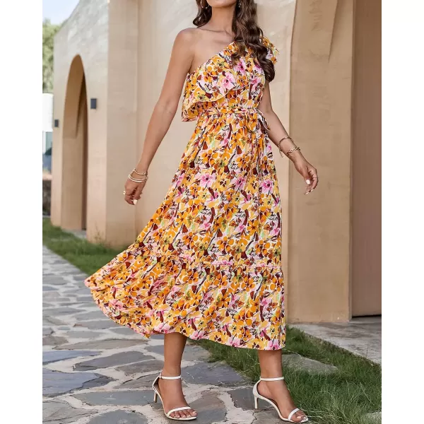 imageBTFBM Womens One Shoulder Maxi Dress Sleeveless Casual Summer Layered Ruffle Boho Floral Print Party Beach ALine DressesMulticolored Yellow