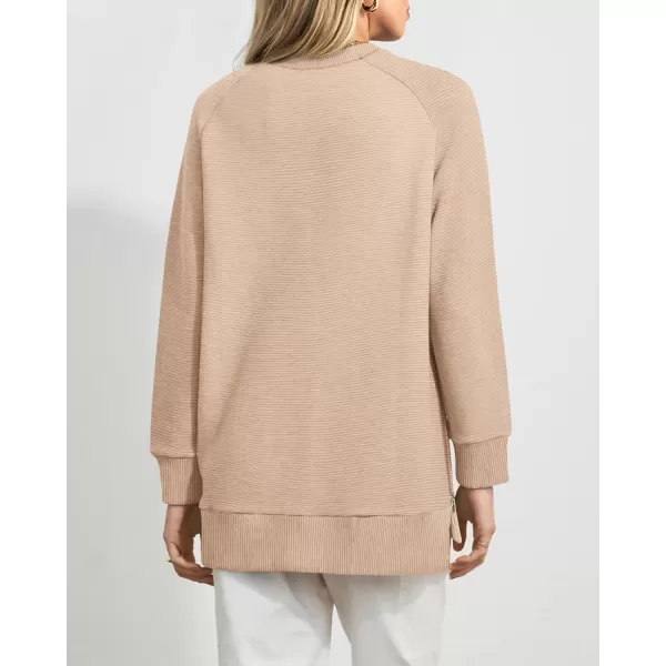 imageBTFBM Womens Oversized Sweatshirt 2023 Fall Fashion Crew Neck Long Sleeve Slit Casual Pullover Tops with Side ZipperSolid Apricot