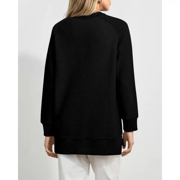 imageBTFBM Womens Oversized Sweatshirt 2023 Fall Fashion Crew Neck Long Sleeve Slit Casual Pullover Tops with Side ZipperSolid Black