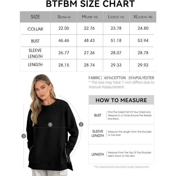 imageBTFBM Womens Oversized Sweatshirt 2023 Fall Fashion Crew Neck Long Sleeve Slit Casual Pullover Tops with Side ZipperSolid Black
