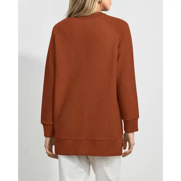 imageBTFBM Womens Oversized Sweatshirt 2023 Fall Fashion Crew Neck Long Sleeve Slit Casual Pullover Tops with Side ZipperSolid Brown
