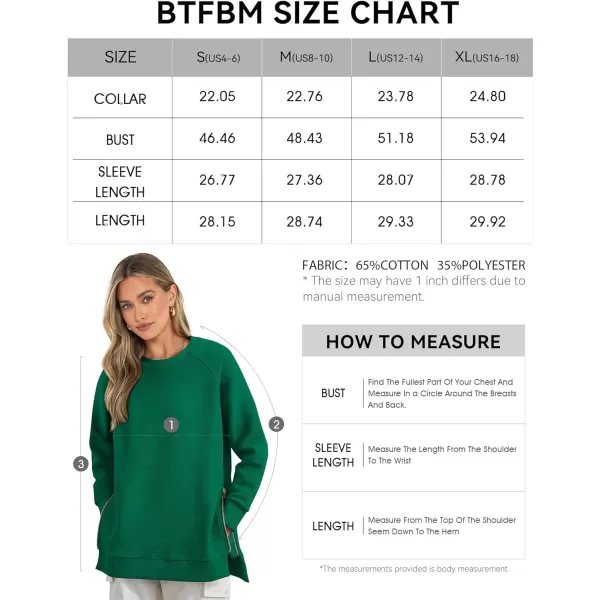 imageBTFBM Womens Oversized Sweatshirt 2023 Fall Fashion Crew Neck Long Sleeve Slit Casual Pullover Tops with Side ZipperSolid Green