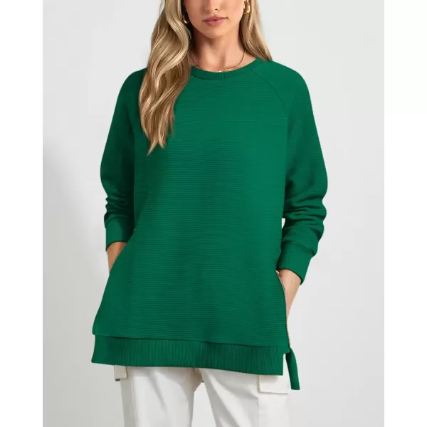 imageBTFBM Womens Oversized Sweatshirt 2023 Fall Fashion Crew Neck Long Sleeve Slit Casual Pullover Tops with Side ZipperSolid Green