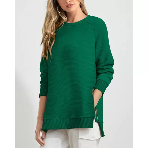 imageBTFBM Womens Oversized Sweatshirt 2023 Fall Fashion Crew Neck Long Sleeve Slit Casual Pullover Tops with Side ZipperSolid Green