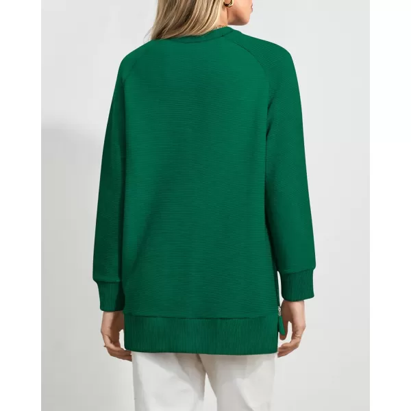 imageBTFBM Womens Oversized Sweatshirt 2023 Fall Fashion Crew Neck Long Sleeve Slit Casual Pullover Tops with Side ZipperSolid Green