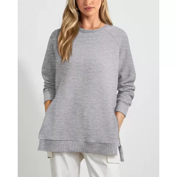 imageBTFBM Womens Oversized Sweatshirt 2023 Fall Fashion Crew Neck Long Sleeve Slit Casual Pullover Tops with Side ZipperSolid Grey