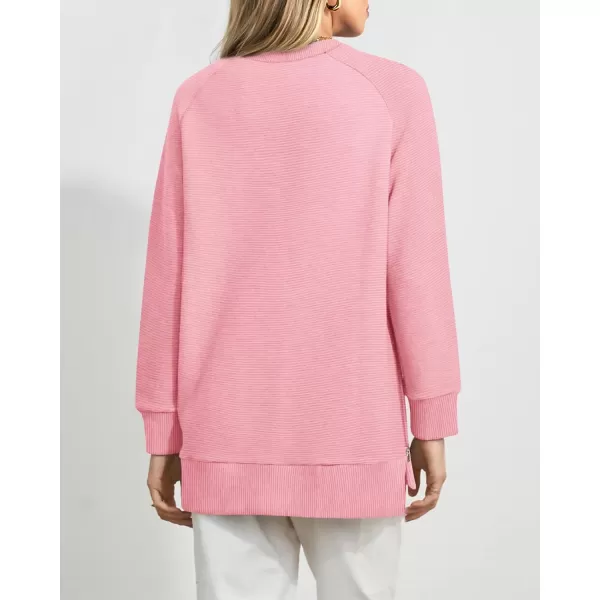 imageBTFBM Womens Oversized Sweatshirt 2023 Fall Fashion Crew Neck Long Sleeve Slit Casual Pullover Tops with Side ZipperSolid Pink