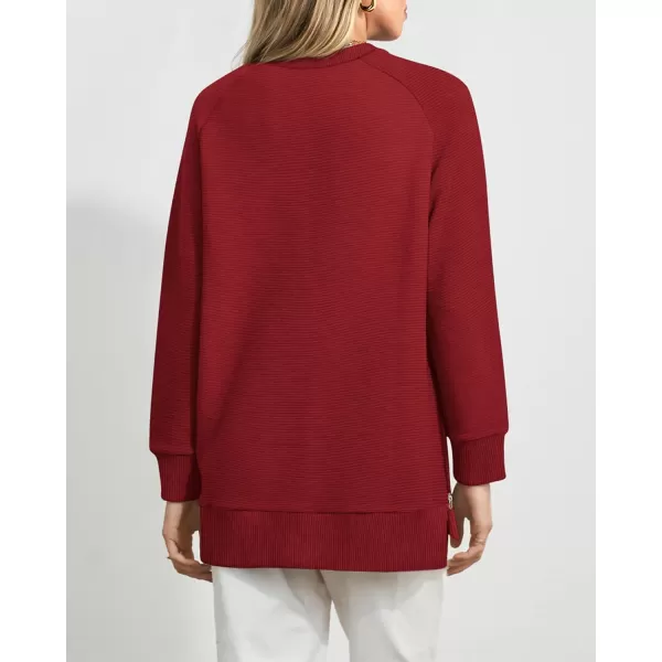 imageBTFBM Womens Oversized Sweatshirt 2023 Fall Fashion Crew Neck Long Sleeve Slit Casual Pullover Tops with Side ZipperSolid Rust Red