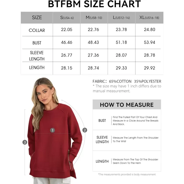 imageBTFBM Womens Oversized Sweatshirt 2023 Fall Fashion Crew Neck Long Sleeve Slit Casual Pullover Tops with Side ZipperSolid Rust Red