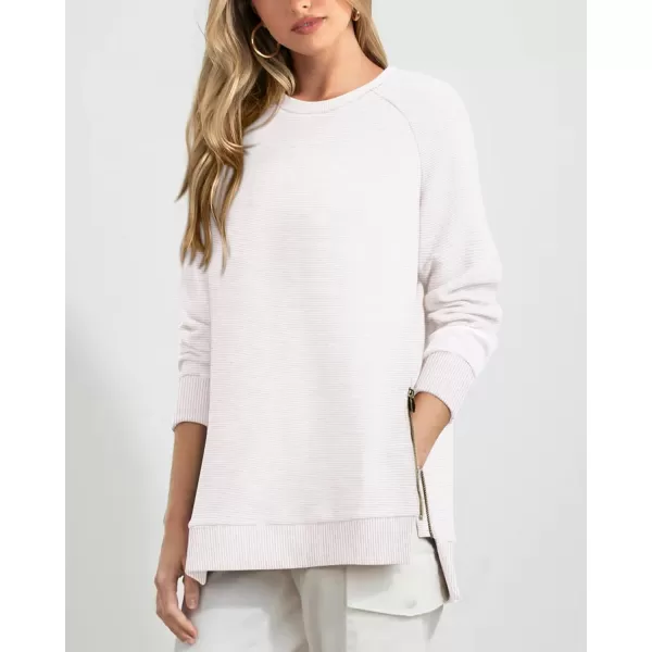 imageBTFBM Womens Oversized Sweatshirt 2023 Fall Fashion Crew Neck Long Sleeve Slit Casual Pullover Tops with Side ZipperSolid White