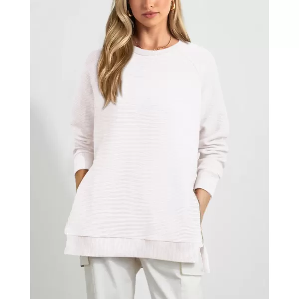 imageBTFBM Womens Oversized Sweatshirt 2023 Fall Fashion Crew Neck Long Sleeve Slit Casual Pullover Tops with Side ZipperSolid White