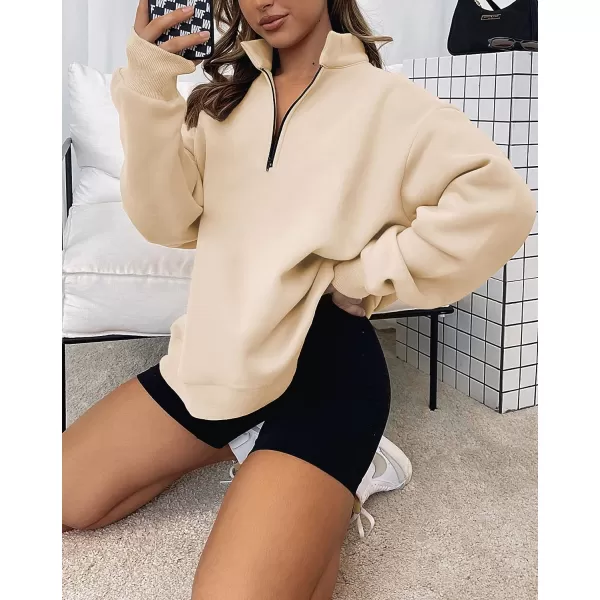 imageBTFBM Womens Quarter Zip Long Sleeve Sweatshirt Oversized Casual 2023 Fall Winter Fashion Hoodies Pullover Y2K ClothesSolid Apricot