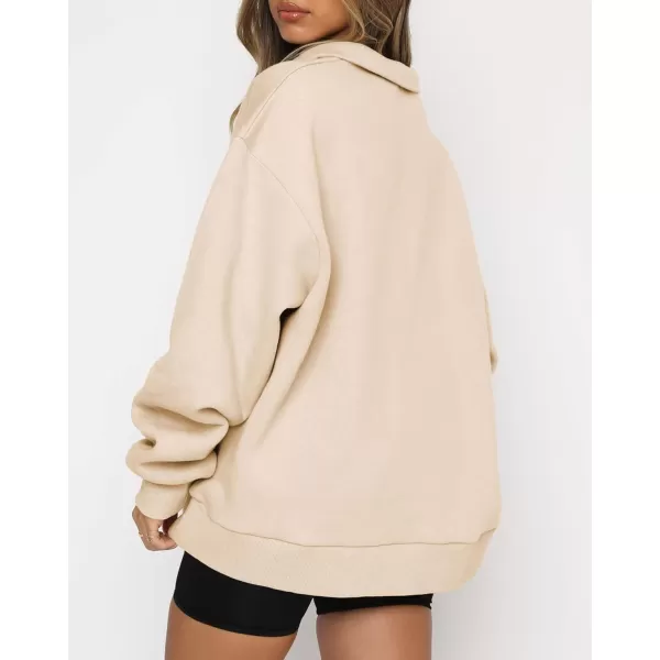 imageBTFBM Womens Quarter Zip Long Sleeve Sweatshirt Oversized Casual 2023 Fall Winter Fashion Hoodies Pullover Y2K ClothesSolid Apricot