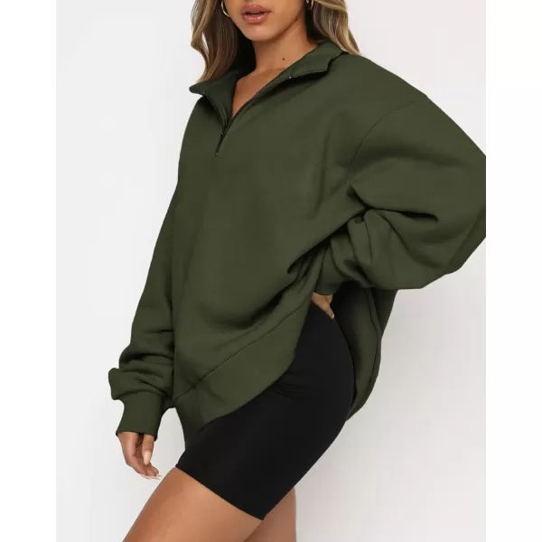 imageBTFBM Womens Quarter Zip Long Sleeve Sweatshirt Oversized Casual 2023 Fall Winter Fashion Hoodies Pullover Y2K ClothesSolid Army Green