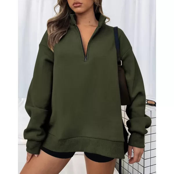 imageBTFBM Womens Quarter Zip Long Sleeve Sweatshirt Oversized Casual 2023 Fall Winter Fashion Hoodies Pullover Y2K ClothesSolid Army Green