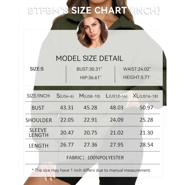 imageBTFBM Womens Quarter Zip Long Sleeve Sweatshirt Oversized Casual 2023 Fall Winter Fashion Hoodies Pullover Y2K ClothesSolid Army Green