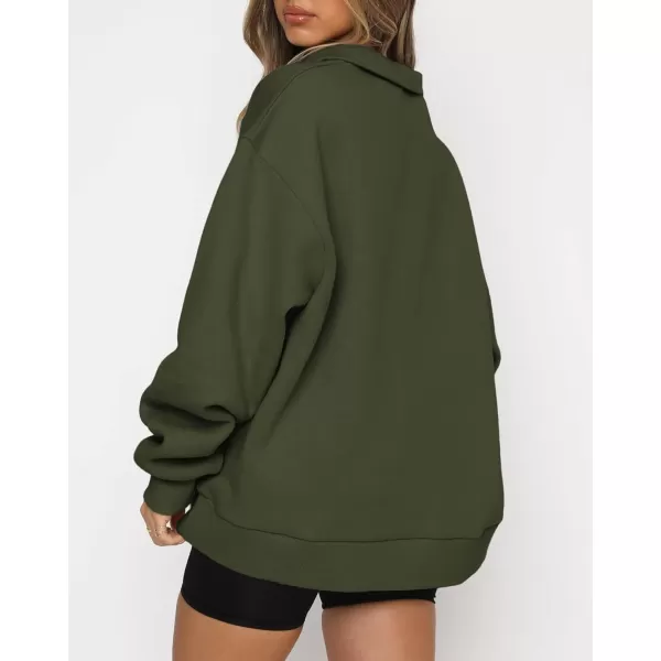 imageBTFBM Womens Quarter Zip Long Sleeve Sweatshirt Oversized Casual 2023 Fall Winter Fashion Hoodies Pullover Y2K ClothesSolid Army Green
