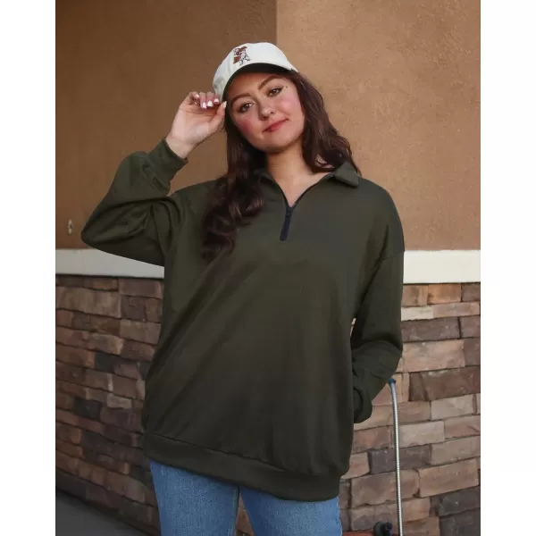 imageBTFBM Womens Quarter Zip Long Sleeve Sweatshirt Oversized Casual 2023 Fall Winter Fashion Hoodies Pullover Y2K ClothesSolid Army Green