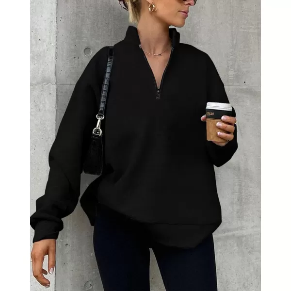 imageBTFBM Womens Quarter Zip Long Sleeve Sweatshirt Oversized Casual 2023 Fall Winter Fashion Hoodies Pullover Y2K ClothesSolid Black