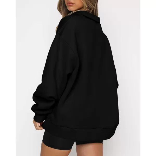 imageBTFBM Womens Quarter Zip Long Sleeve Sweatshirt Oversized Casual 2023 Fall Winter Fashion Hoodies Pullover Y2K ClothesSolid Black