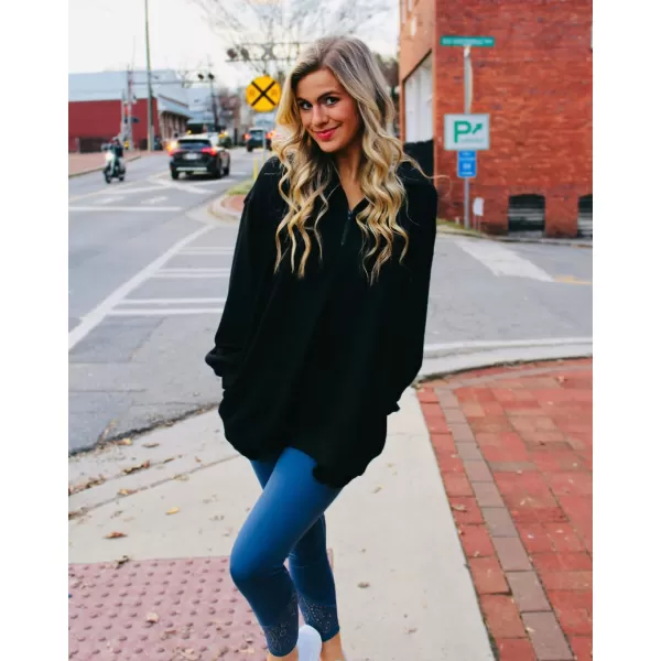 imageBTFBM Womens Quarter Zip Long Sleeve Sweatshirt Oversized Casual 2023 Fall Winter Fashion Hoodies Pullover Y2K ClothesSolid Black