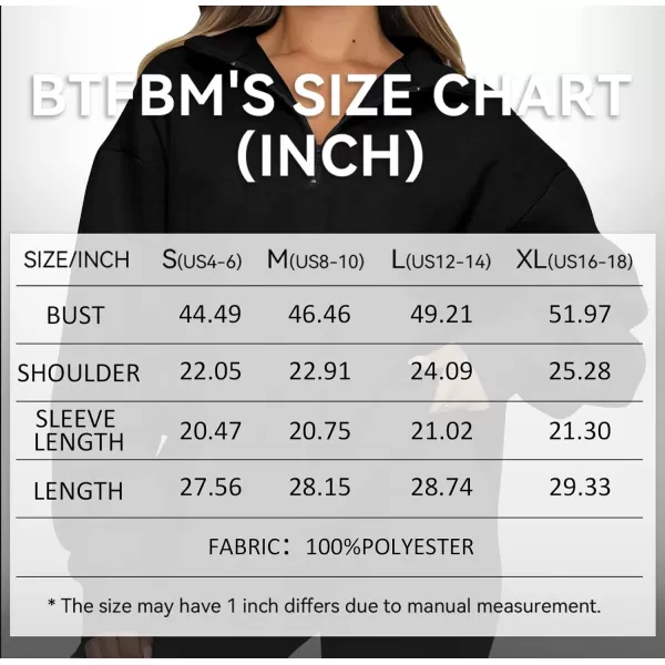 imageBTFBM Womens Quarter Zip Long Sleeve Sweatshirt Oversized Casual 2023 Fall Winter Fashion Hoodies Pullover Y2K ClothesSolid Black