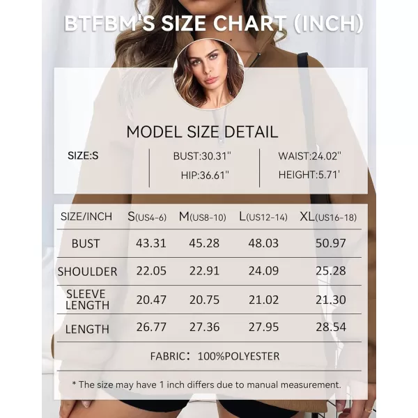 imageBTFBM Womens Quarter Zip Long Sleeve Sweatshirt Oversized Casual 2023 Fall Winter Fashion Hoodies Pullover Y2K ClothesSolid Brown